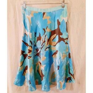 Banana Republic Womens 0 A-Line Skirt Turquoise Bold Print Summer Core Side Zip